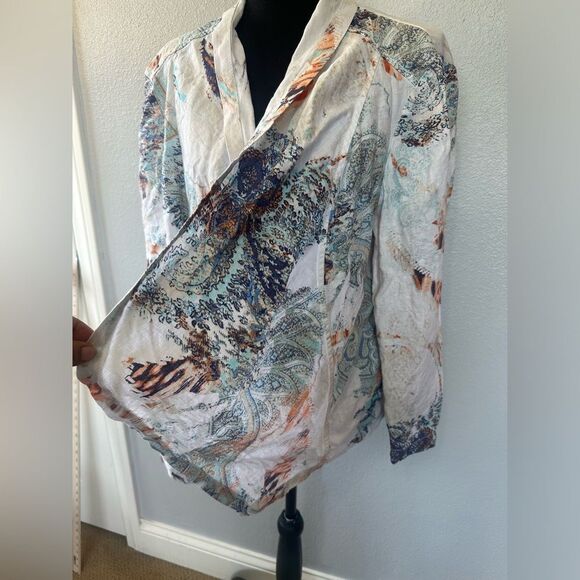 Francesca Paisley Print Open Front 100 % Linen Jacket Size L - Picture 4 of 9